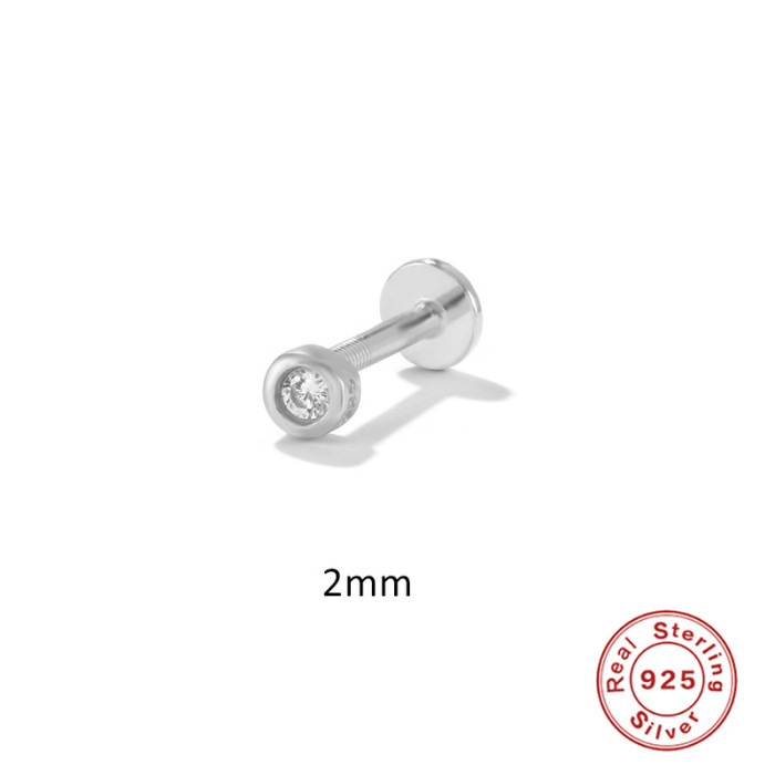 S925 Sterling Silver Round Ball Diamond-Studded Piercing Stud Earrings European and American Hot Selling 16G Flat Head Threaded Piercing Cartilage Stud Earrings