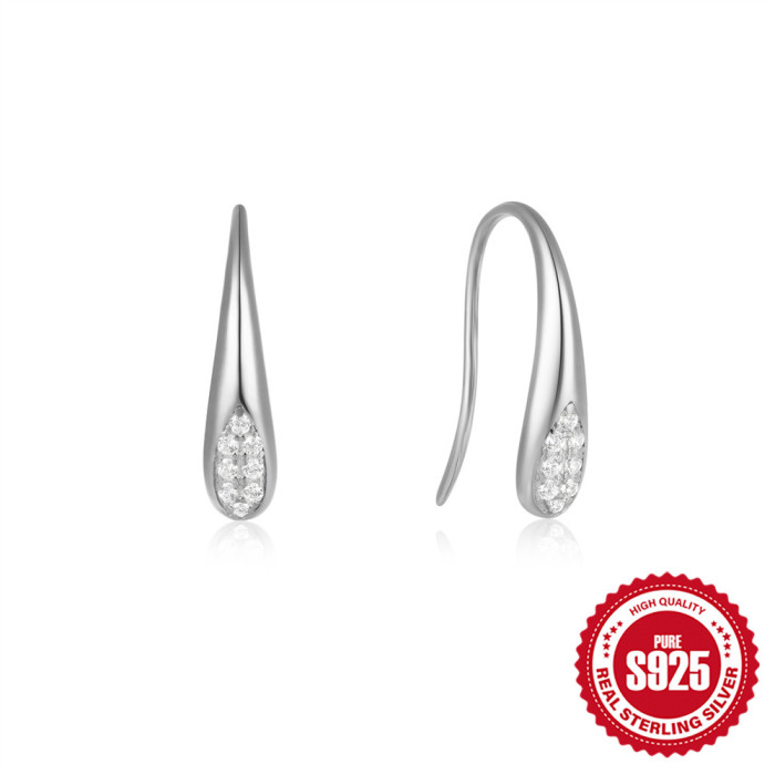 S925 Sterling Silver Diamond-Studded Water Drop Ear Hooks Ear Clips Earrings European and American Hot Selling Ins Style Design Sense Elegant Ear Hooks Ear Jewelry