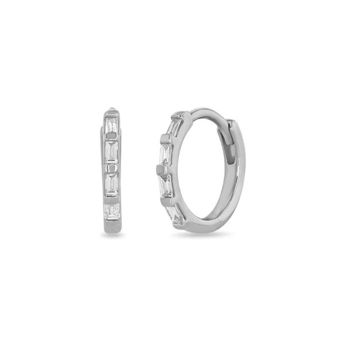 S925 Sterling Silver Hoop Earrings Bamboo Knot Square Zircon Earrings European and American Fashion Classic Ins Style Diamond-Studded Earrings for Women