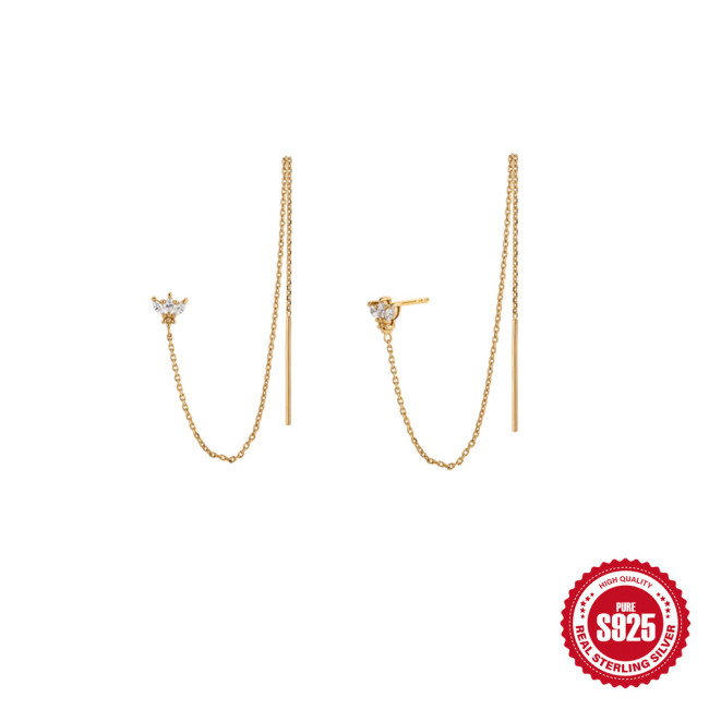 S925 Sterling Silver Crown Horse Eye Inlaid Diamond Ear Thread Female European and American fashion Ins Tassel Long Earrings High Sense of Ear Jewelry