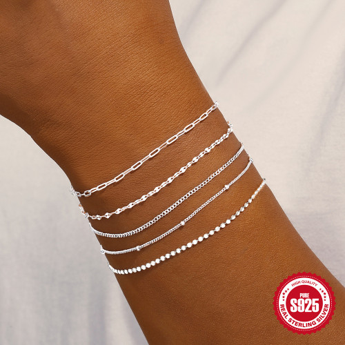 New 925 Sterling Silver Bead Chain Women's Chain DIY Bracelet Korean Style Internet Celebrity Niche Design Versatile Jewelry for Women