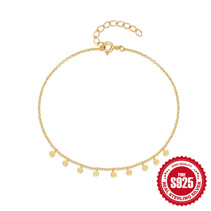 New 925 Sterling Silver Round Pendant Tassel Personality Bracelet for Women, European and American Hot-Selling Creative Fashionable Temperament Jewelry