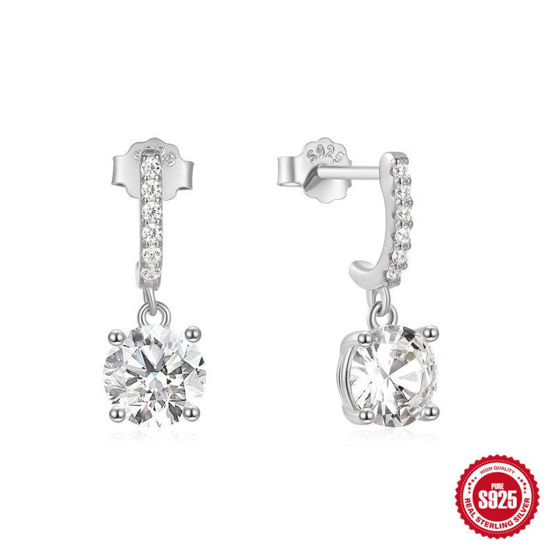 S925 Sterling Silver Personality Four-Claw Zirconia Inlaid Diamond Earrings for Women, European and American Hot-Selling Fashion Ins Style Sterling Silver Earrings Cross-Border