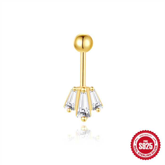 New S925 Sterling Silver Geometric Inlaid Diamond Moonstone Round Ball Vertical Thread Piercing Ear Bone Stud Cross-Border Hot-Selling Earrings