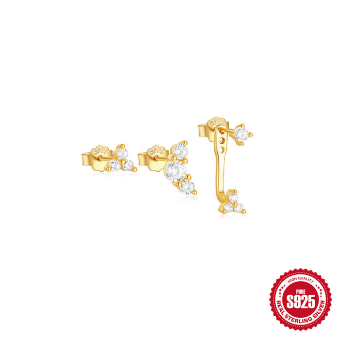 S925 Sterling Silver Geometric Zircon Tassel Daily Wear Earrings Set European and American Hot Selling Diamond Petal Elegant Earrings