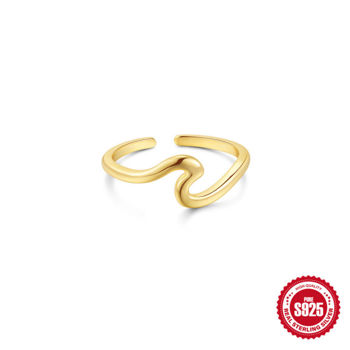New S925 Sterling Silver Wave Classic Open Toe Ring Hot Sale Summer Versatile Stone-Studded Elegant Toe Ring, Earrings