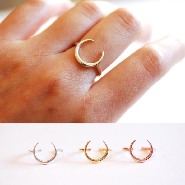 S925 Sterling Silver Creative Personality Moon Open Ring Korean Style Elegant Personality Xiaohongshu Hot-Selling Ind...