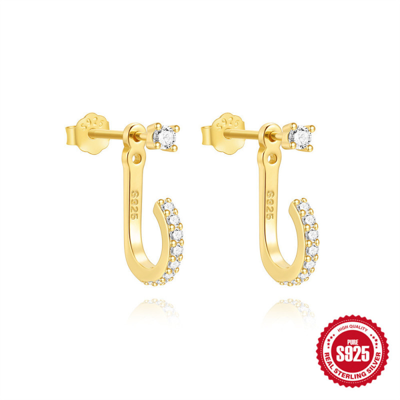 925 Sterling Silver Adjustable C-shaped Hoop Classic Stud Earrings European and American Hot-selling Creative Personality Diamond-studded Elegant Earrings Jewelry
