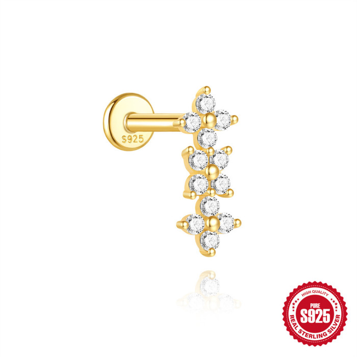 S925 Sterling Silver Geometric Diamond-Studded Stud Flat Head Threaded Piercing Ear Bone Stud European and American Classic Hot-Selling Piercing Ear Jewelry