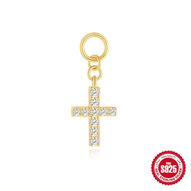 S925 Sterling Silver Earrings Charm Cross Pendant Earrings Earring Accessories Versatile Inlaid Diamond Accessories for Women