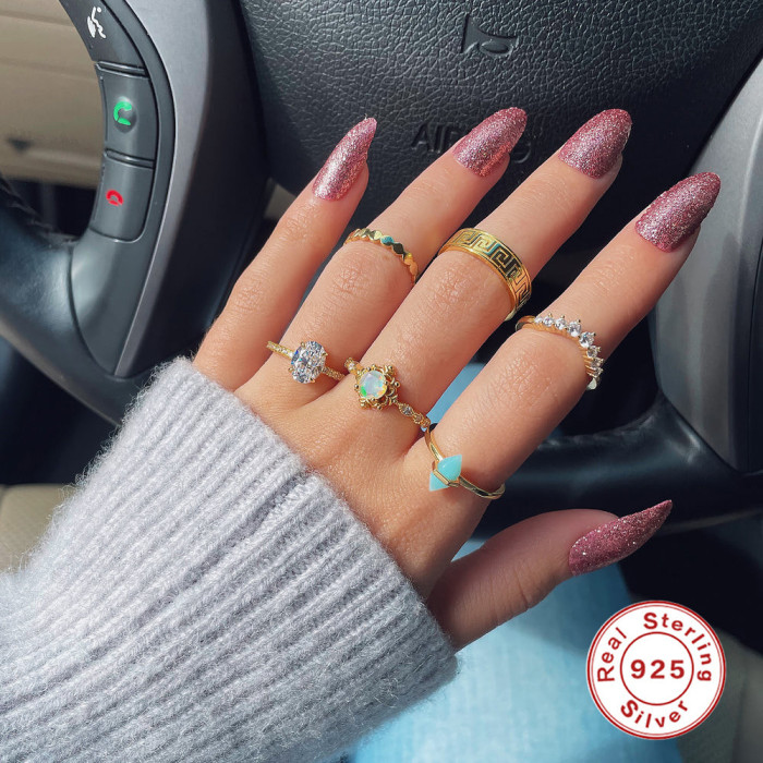 S925 Sterling Silver Light Luxury Stone-Inlaid Gemstone Crystal Ring Creative Style Evening Matching High-end Ring...
