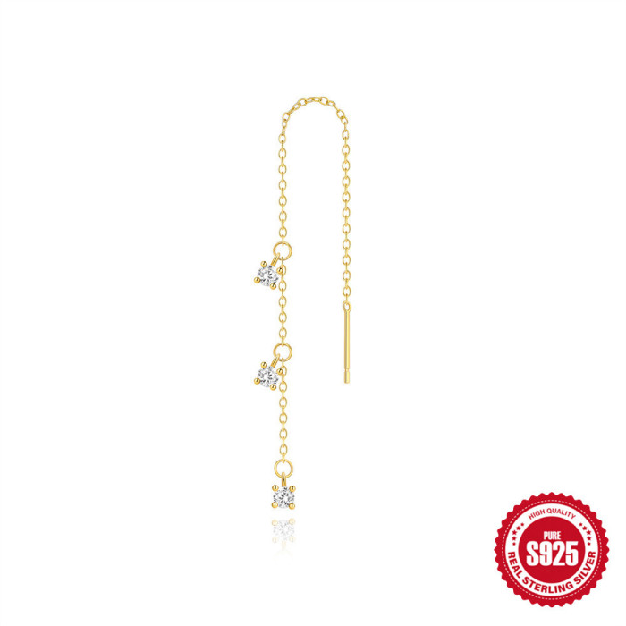 New S925 Sterling Silver Hot-Selling Micro-Paved Diamond Tassel Layered Chain Ear Thread Niche No Ear Plugs Design Jewelry
