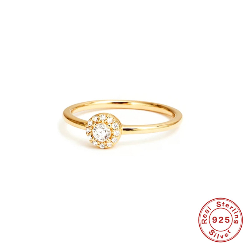 European and American Fashion INS Style Rounded 0.1 Carat Moissanite Ring Fine Micro Pave 925 Silver 18K Gold Plated Women's Ring