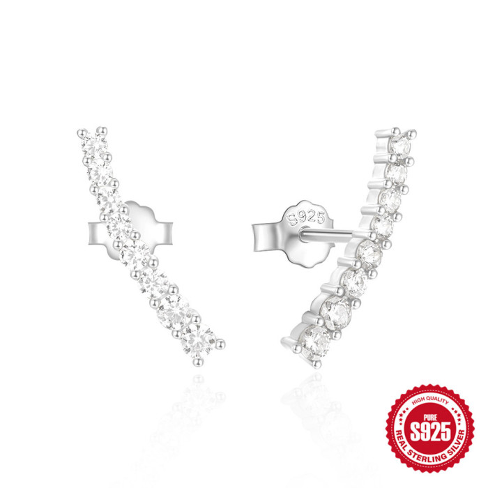 S925 Sterling Silver Super Sparkling Single Row Stone Simple Stud Earrings Internet Celebrity TikTok Same Style INS...