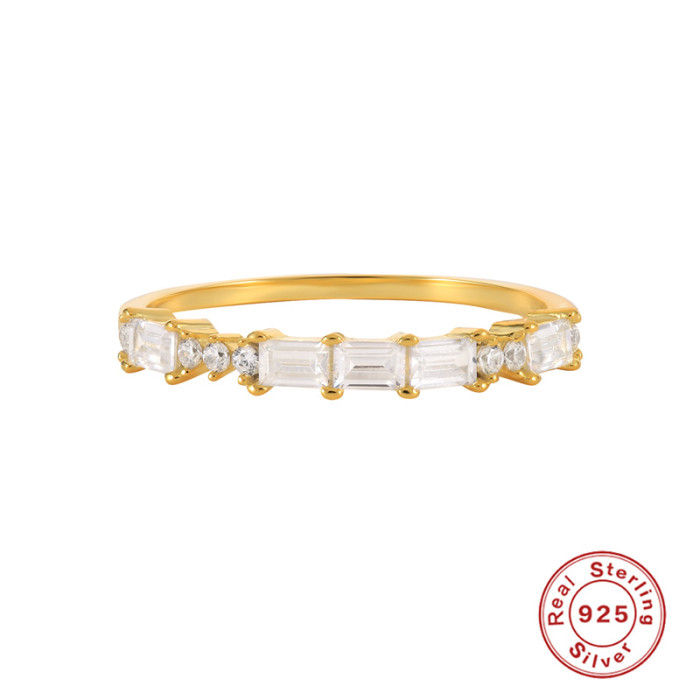 S925 Sterling Silver Inlaid Diamond Light Luxury Ring European and American Fashion Trend Simple Color Diamond Ins Ring Geometric Jewelry Ring