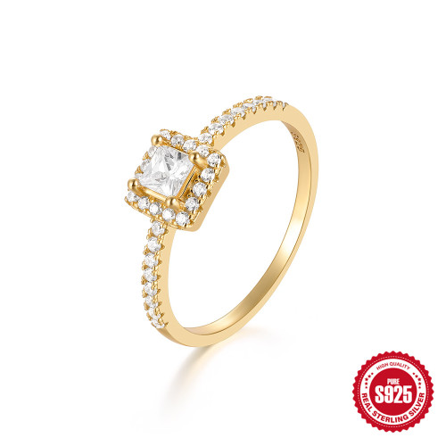 New S925 Sterling Silver Classic Square Carat Diamond-Encrusted Women's Wedding Engagement Ring Korean Version Ultra Shiny Light Luxury Diamond Ring