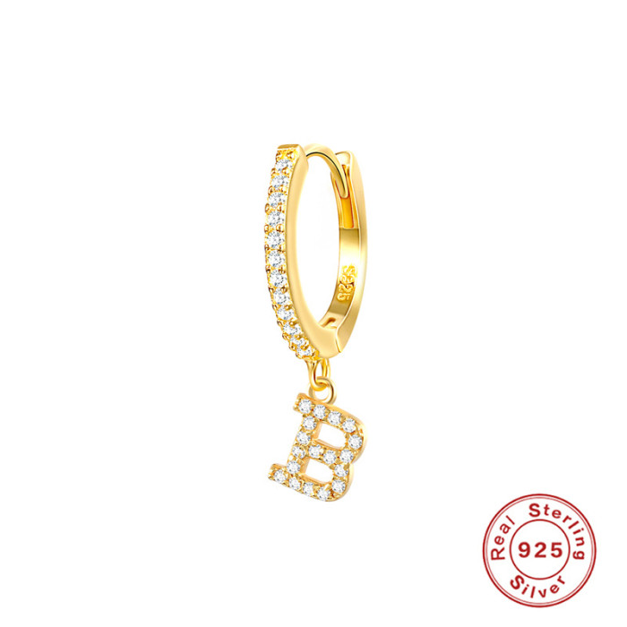S925 Sterling Silver Single 26 English Letter Hoop Earrings Fashion INS Trendy Stone-Studded Ear Cuffs Ear Jewelry