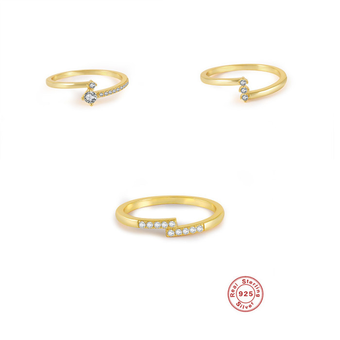S925 Sterling Silver Single Row Stone-Encrusted Geometric Zircon Ring Index Finger Ring Korean Version Minimalist I...