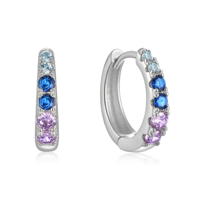 S925 Sterling Silver Earrings for Women European and American Cross-Border Fashion Personality Ins Style Gradient Diamond-Studded Hoop Earrings Ear Clips Earrings