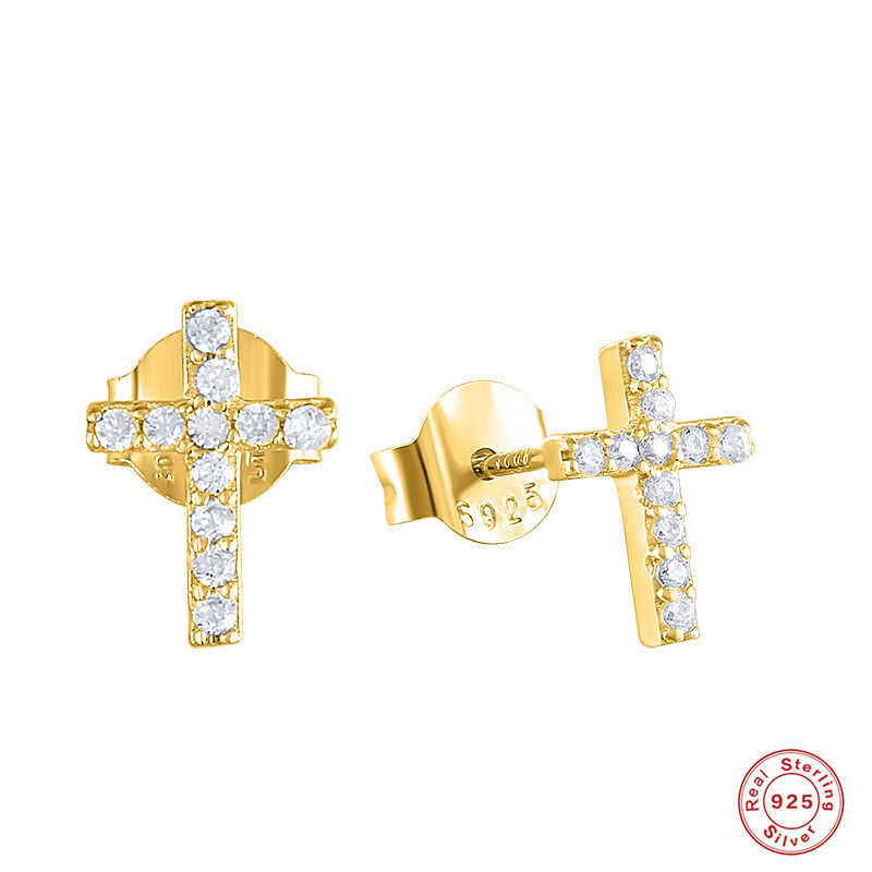 S925 Sterling Silver Cross Earrings European and American Cross-Border Hot Selling Fashion Simple Light Luxury INS Style Geometric Diamond Earrings