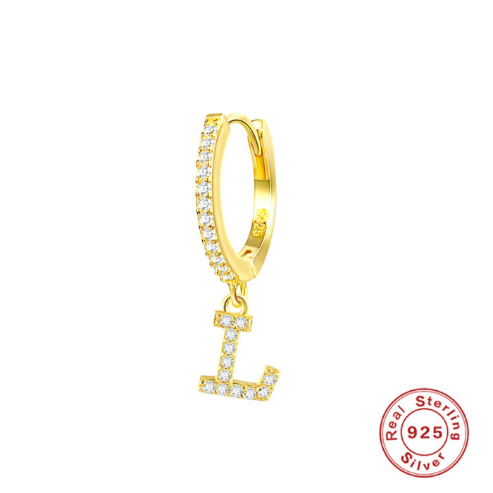 S925 Sterling Silver Single 26 English Letter Hoop Earrings Fashion INS Trendy Stone-Studded Ear Cuffs Ear Jewelry