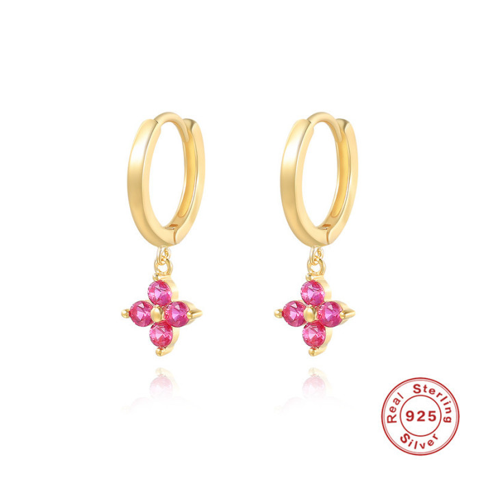 S925 Sterling Silver Stone-Encrusted Snowflake Hoop Earrings Hot-Selling Creative Fashionable INS Style Earrings