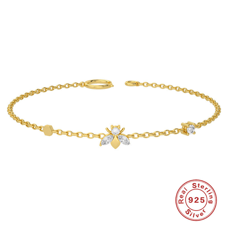 S925 Sterling Silver Personality Fun Bee Bracelet Jewelry Korean INS Style Inlaid Diamond Light Luxury High-end Bracelet Accessory