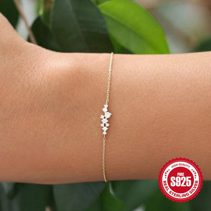 S925 Sterling Silver Bracelet for Women with Inlaid Diamonds, Simple and Elegant, Hypoallergenic, Trendy Ins Style, Popular Cross-Border European and American Bracelet