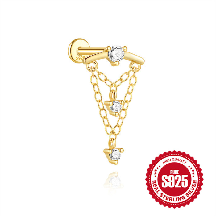 S925 Sterling Silver Irregular Butterfly Crown Inlaid Diamond Flat Head Threaded Piercing Ear Bone Stud European and American Hot Selling Elegant Earrings