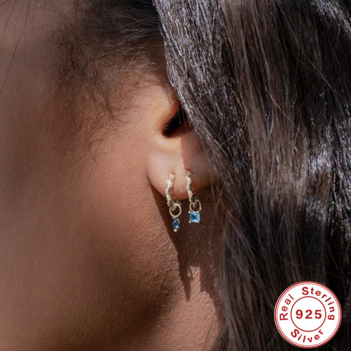 S925 Sterling Silver INS Personality Colorful Diamond Marquise Inlaid Earrings Hoop Earrings Classic European and American Style Hoop Jewelry
