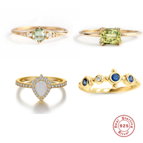 S925 Sterling Silver Opal Square Diamond Engagement Ring European and American Internet Celebrity Hot-Selling Daily Wear Ring Index Finger Ring