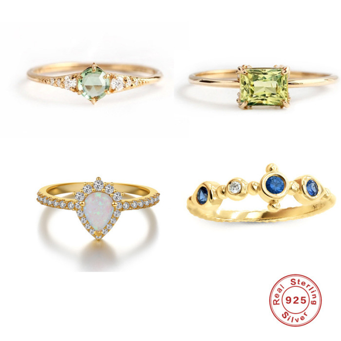 S925 Sterling Silver Opal Square Diamond Engagement Ring European and American Internet Celebrity Hot-Selling Daily Wear Ring Index Finger Ring