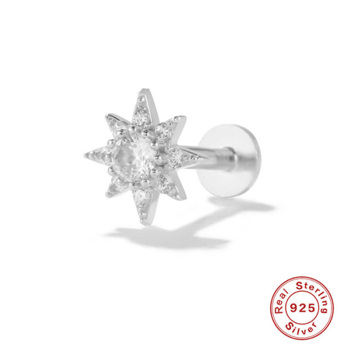 New S925 Sterling Silver Flat Head Threaded Body Piercing Stud Earrings Nose Stud European and American Hot Selling Trendy INS Piercing Jewelry