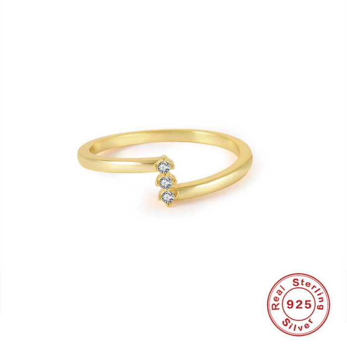 S925 Sterling Silver Single Row Stone-Encrusted Geometric Zircon Ring Index Finger Ring Korean Version Minimalist I...