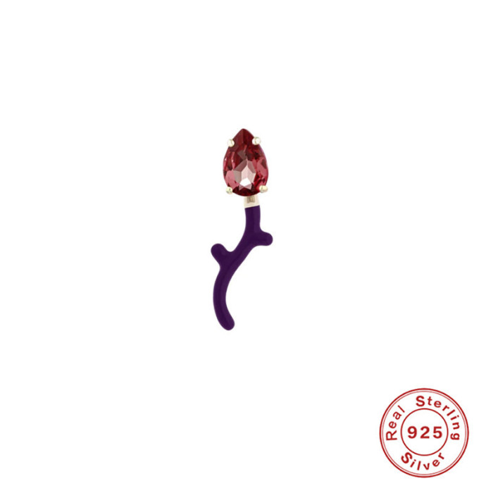 S925 Sterling Silver Oil Drop Imitation Enamel Color Inlaid Diamond Branch Earrings European and American Hot Selling French Retro Creative Earrings