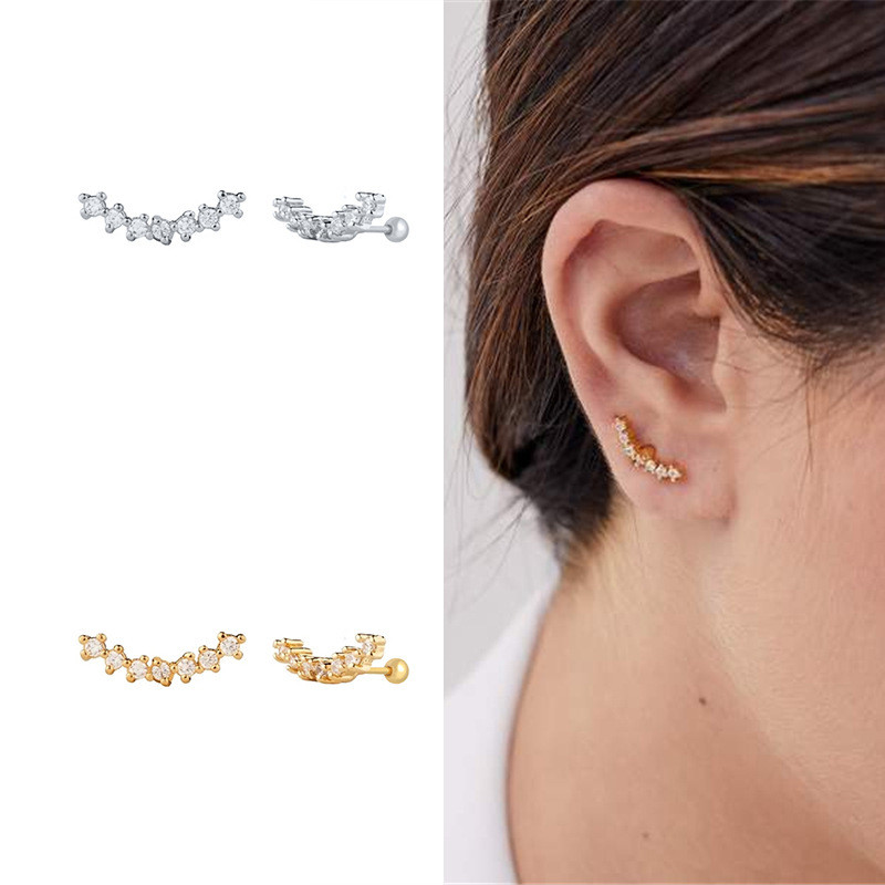 S925 Sterling Silver Single Row Diamond-Studded Body Piercing Threaded Ear Bone Stud European and American Hot Selling INS Style Piercing Ear Jewelry Ear Stud