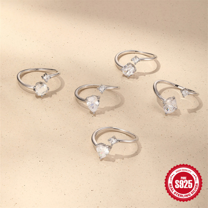New S925 Sterling Silver INS Style Geometric Stone Ring Korean Version Niche High-end Luxury Fashion Wedding Ring