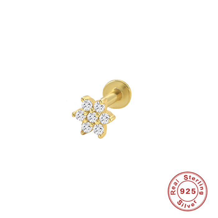 S925 Sterling Silver INS Creative Geometric Flower Flat Head Threaded Piercing Stud Earrings Jewelry European and American Hot Selling Ear Bone Stud