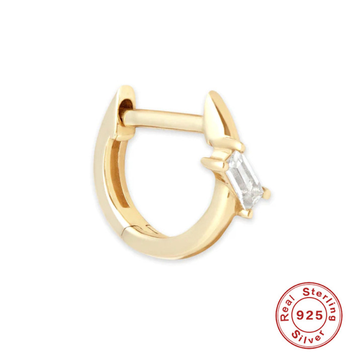 S925 Sterling Silver Minimalist Smooth Square Marquise Diamond Stud Earrings Hoop Earrings European and American Hot Selling Cool Style Earrings for Women