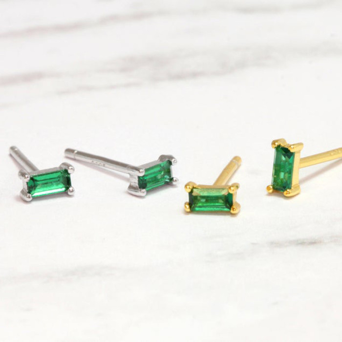 Light Luxury S925 Sterling Silver Rectangular Stone-Inlaid Earrings Korean Version Personality Creative Exquisite S...
