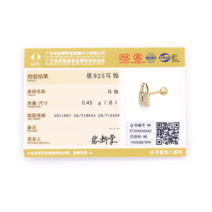 S925 Sterling Silver Creative Love Lock Piercing Stud Earrings European and American Ins New Korean Version Personality Piercing Ear Bone Stud