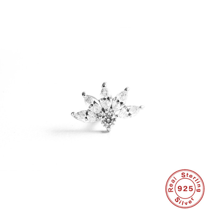 S925 Sterling Silver Crown Inlaid Diamond Horse Eye Piercing Threaded Earrings European and American Personality Trendy INS Body Piercing Ear Jewelry