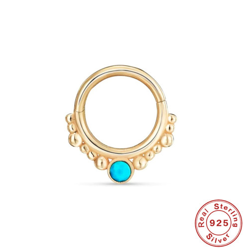 S925 Sterling Silver Body Piercing Cartilage Jewelry Women's Nose Ring Cross-Border European and American Style Turquoise Beaded Diamond-Studded Ear Bone Ring