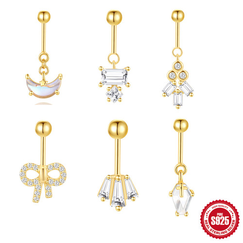 New S925 Sterling Silver Geometric Inlaid Diamond Moonstone Round Ball Vertical Thread Piercing Ear Bone Stud Cross-Border Hot-Selling Earrings