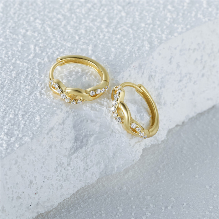 New S925 Sterling Silver Creative 8-Shaped Cross Diamond-Studded Hoop Earrings, Ear Clips, Earrings, European and American Hot-Selling Trendy INS Ear Jewelry