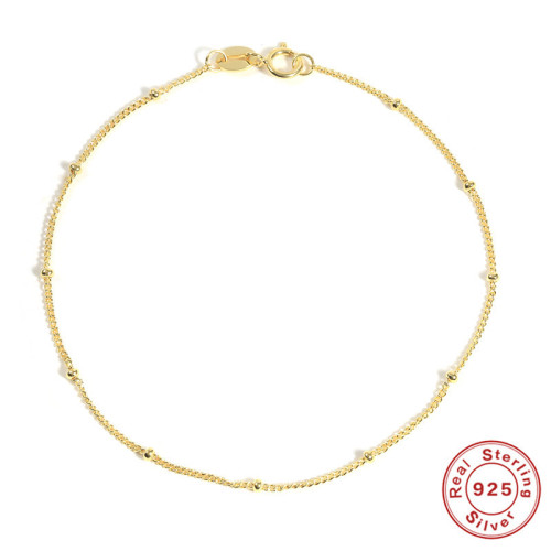 S925 Sterling Silver Bead Chain Layered Versatile Bracelet Korean and Japanese INS Style Gold Beads Exquisite Niche Design High-end Jewelry