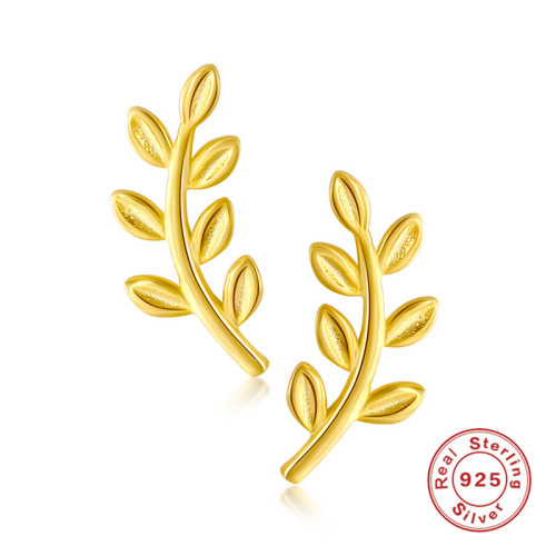 S925 Sterling Silver Leaf Earrings INS Style Personality Versatile Student Stud Earrings Creative Forest Style Leaf Earrings