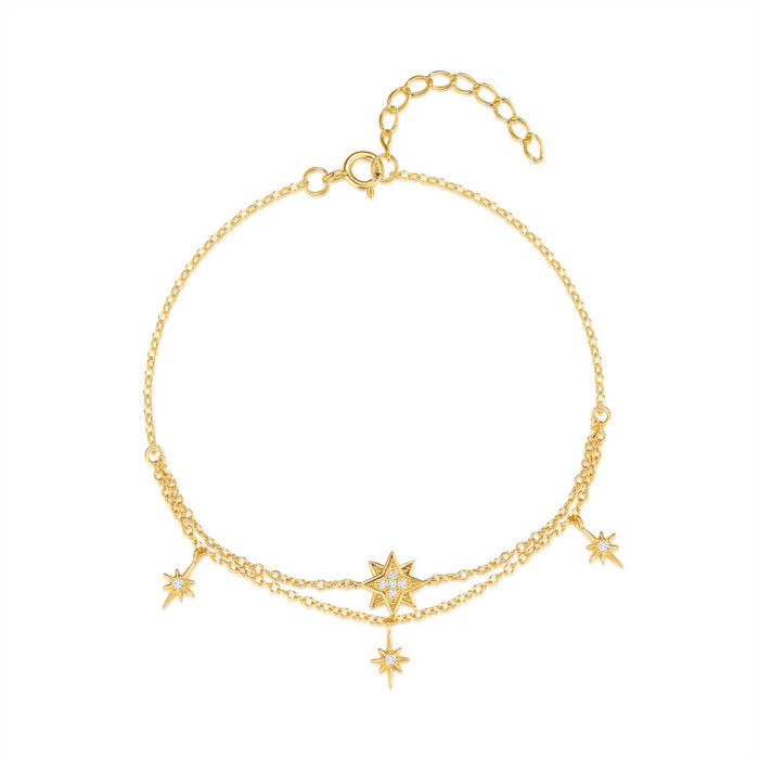 S925 Sterling Silver Personality Hot-Selling Eight-Pointed Star Stone-Inlaid Bracelet Trend INS Minimalist Style Br...