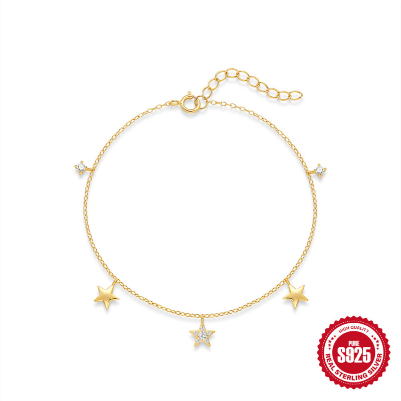 New S925 Sterling Silver Star Pendant Bracelet for Women, European and American Hot-Selling Multi-Layer Stacking Accessories, Diamond-Studded Bracelet Jewelry