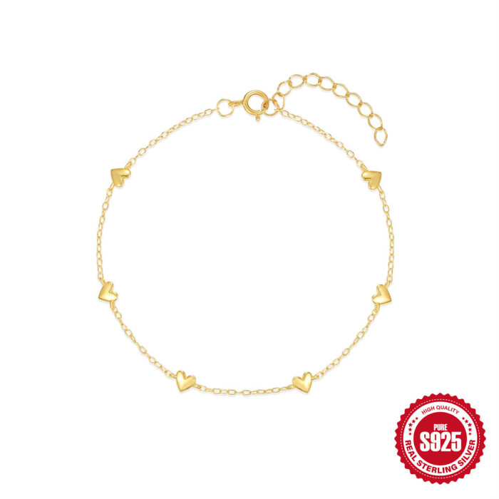 S925 Sterling Silver Minimalist INS Heart Layered Versatile Bracelet European and American Cross-Border Hot-Selling Elegant Summer Wear Jewelry